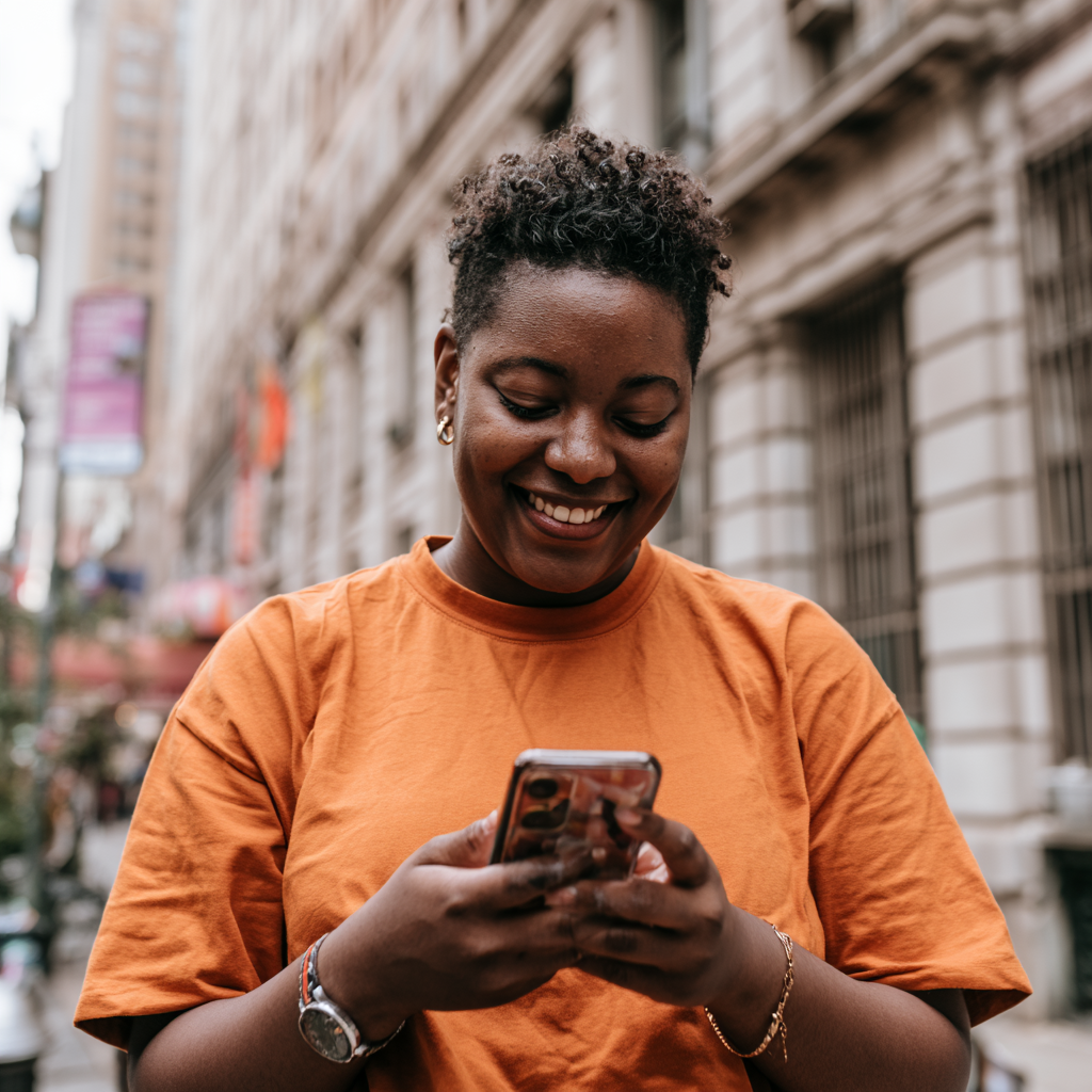 A DollarFifteen contributor reviewing a task on her phone